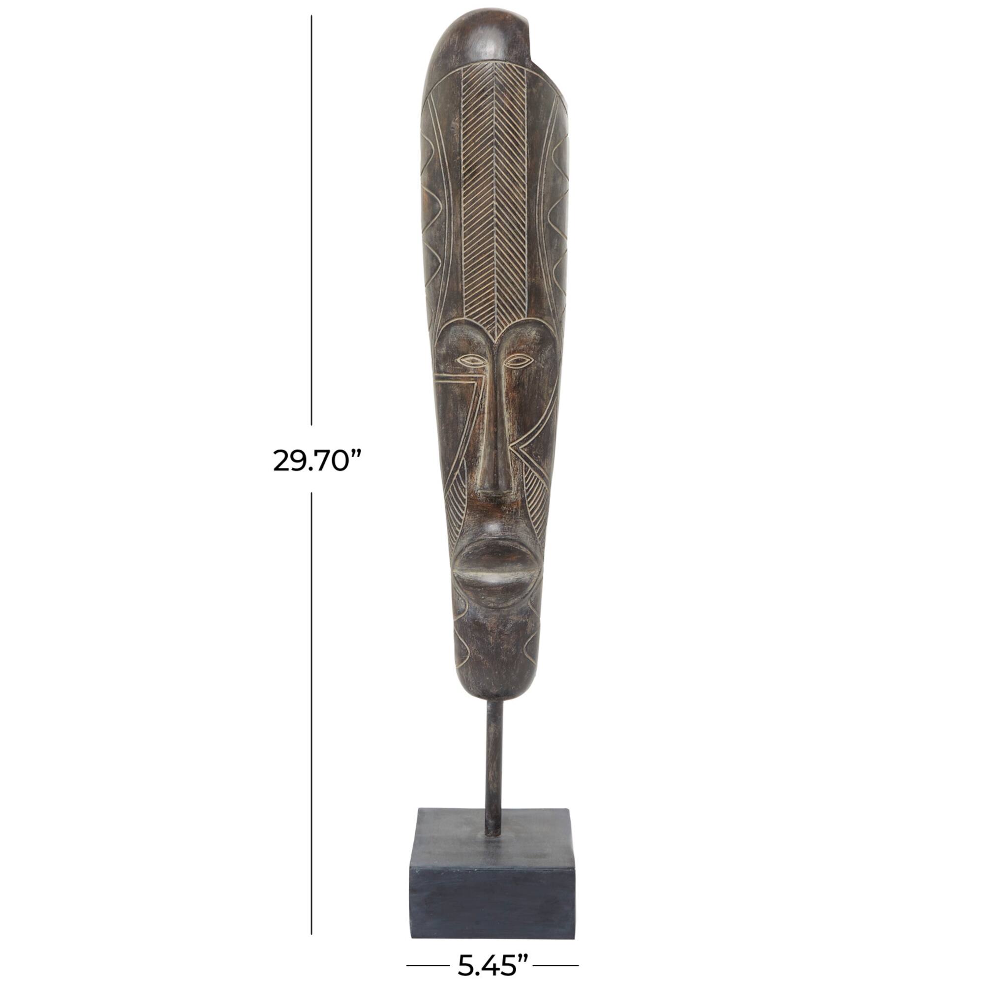 30" Brown Polystone Primitive Mask Sculpture